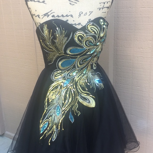 Beautiful Windsor Peacock Strapless Jeweled Dress - Picture 3 of 8